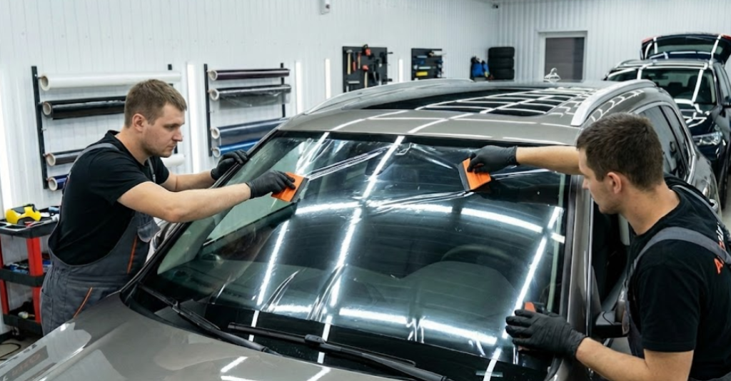 Нанесення захисної плівки на лобове скло авто